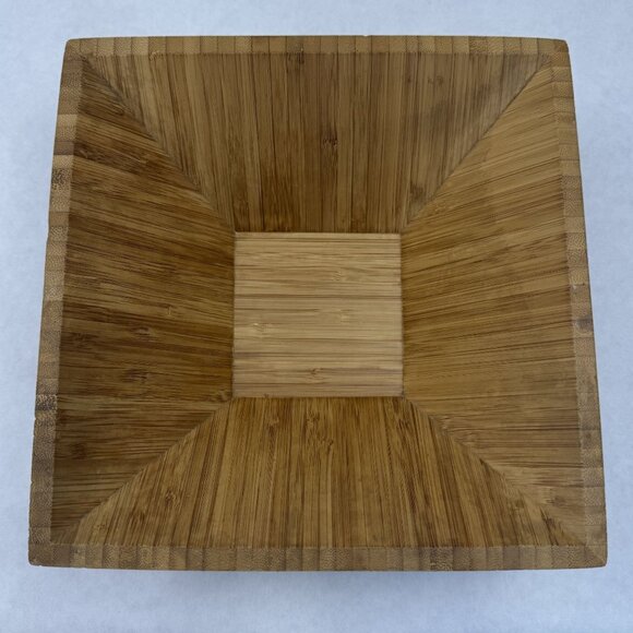 Vintage The Pampered Chef 1108 Bamboo Square Bowl 9-1/4" Tapered Wood Salad - Picture 2 of 12
